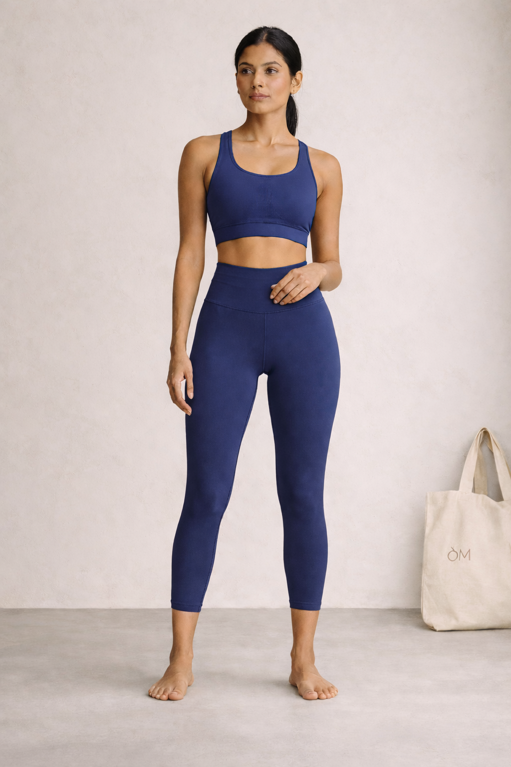 [colour: blueberry] Blueberry Compression Yoga Pants in buttery-soft, squat-proof OatTech™ fabric - high-waisted, moisture-wicking and breathable for yoga, studio and lounge. Anti-hustle comfort, built for Indian heat.