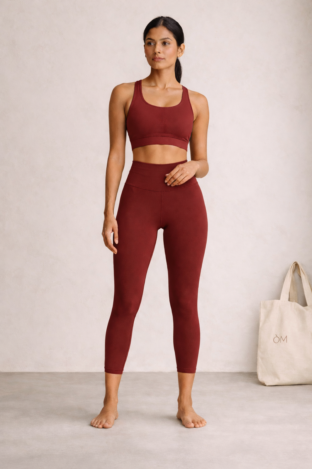 [colour: salsa sauce] Salsa Sauce Compression Yoga Pants in buttery-soft, squat-proof OatTech™ fabric - high-waisted, moisture-wicking and breathable for yoga, studio and lounge. Anti-hustle comfort, built for Indian heat.
