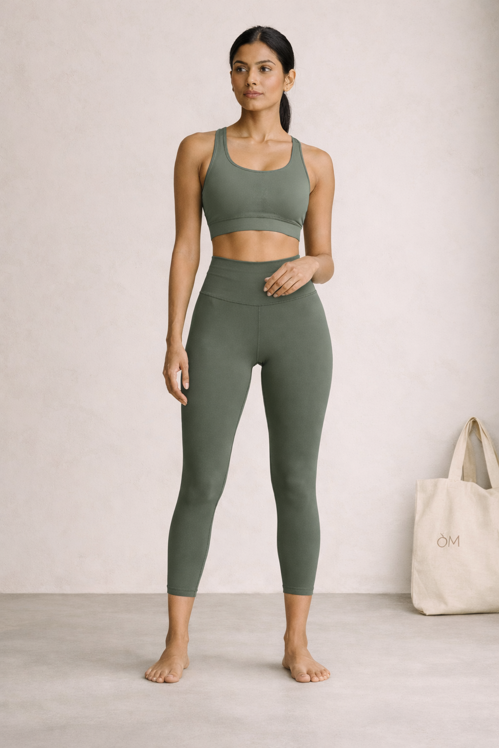 [colour: guacamole] Guacamole Compression Yoga Pants in buttery-soft, squat-proof OatTech™ fabric - high-waisted, moisture-wicking and breathable for yoga, studio and lounge. Anti-hustle comfort, built for Indian heat.